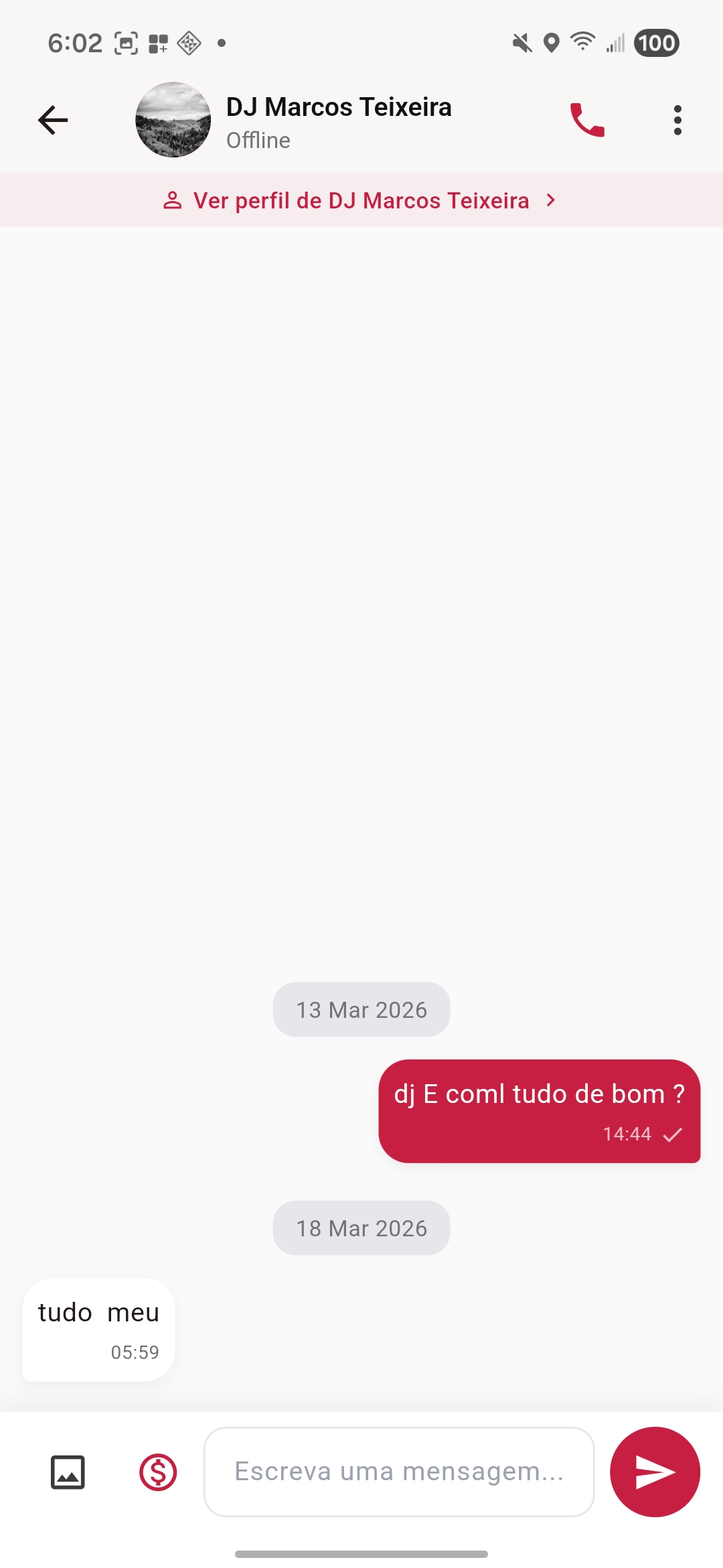 Ecrã de conversa com fornecedor