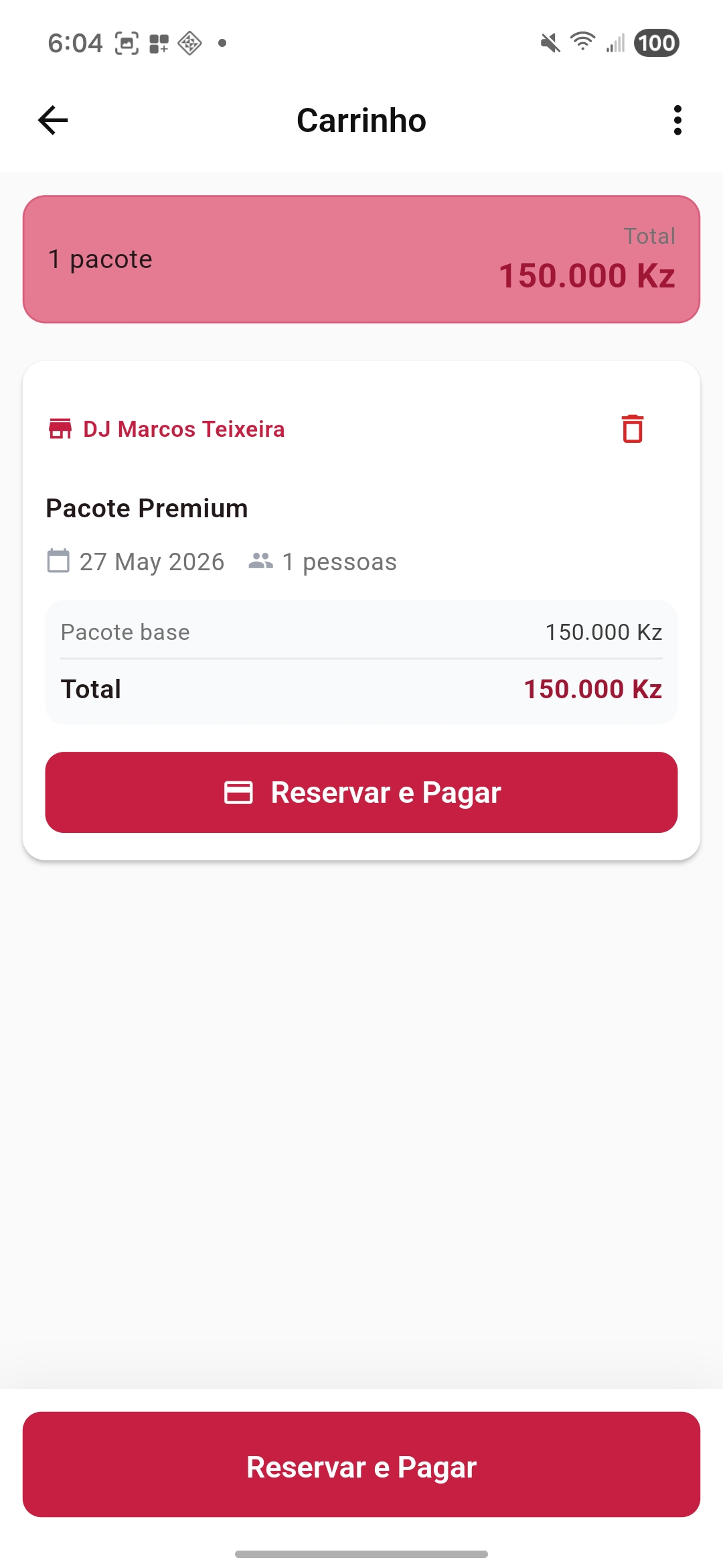 Ecrã de pagamento
